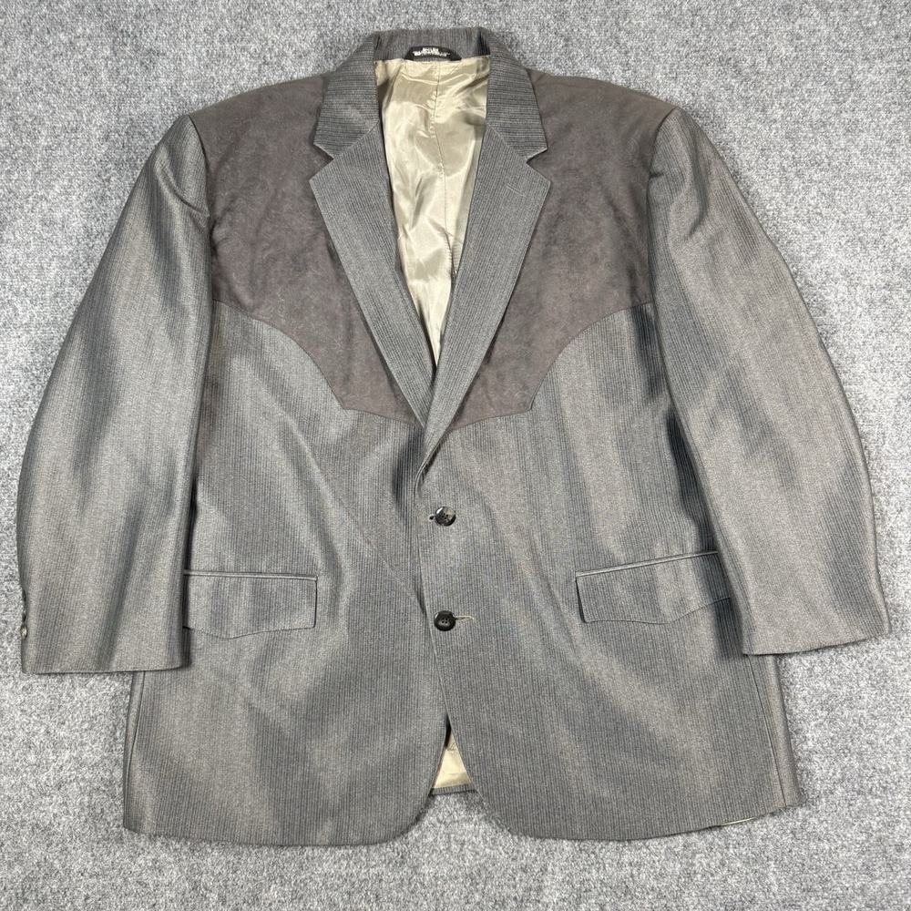 Vintage Silverado Western Blazer Mens 44 Suede Yoke Cowboy Sport Coat Gray USA - Picture 3 of 12